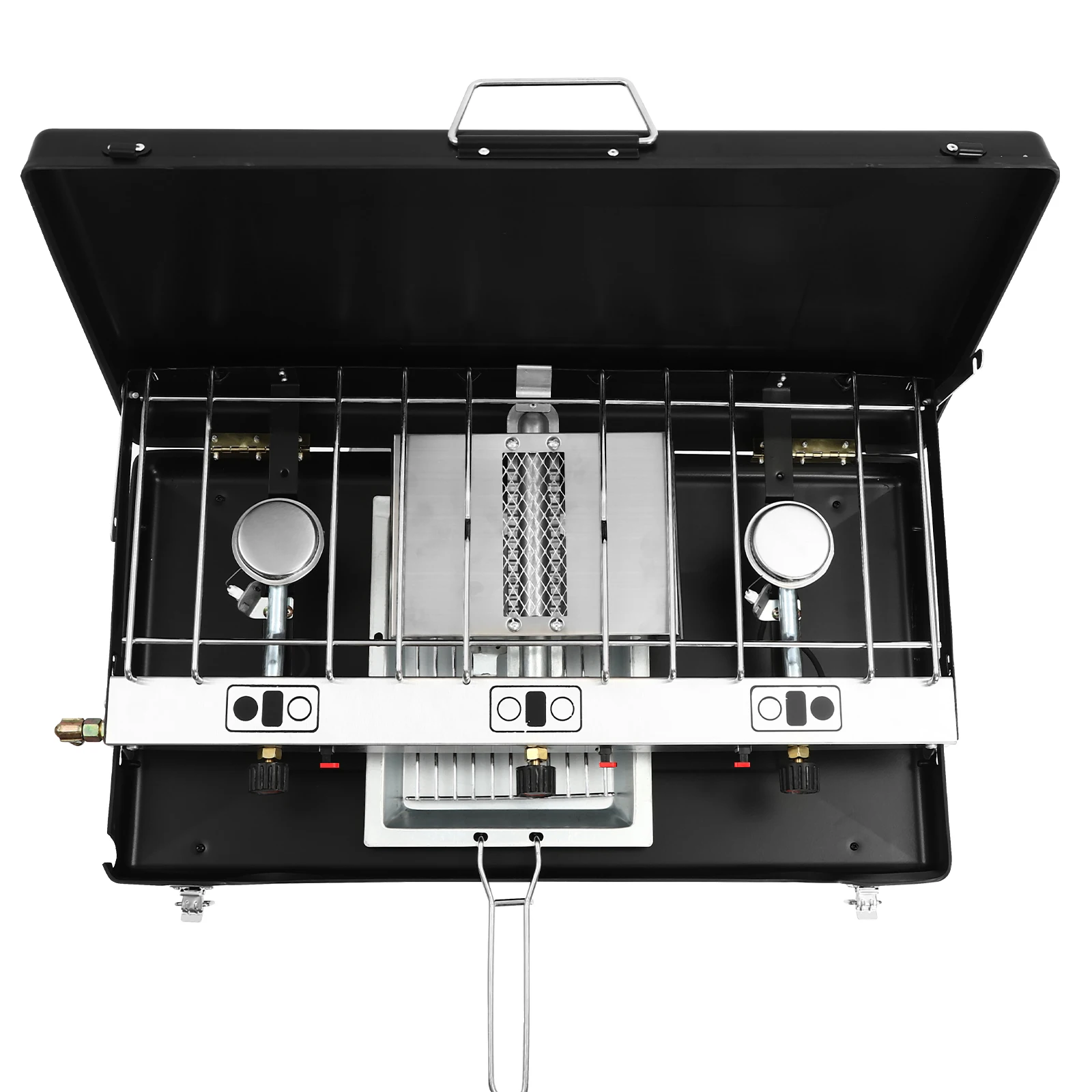 3-Burner Camping Stove Foldable, Portable Gas Grill with 4.5kW Total Power, Piezo Ignition and Windscreen Lid for Outdoor Cooking
3-Burner Camping Stove Foldable, Portable Gas Grill with 4.5kW Total Power, Piezo Ignition and Windscreen Lid for Outdoor Cooking