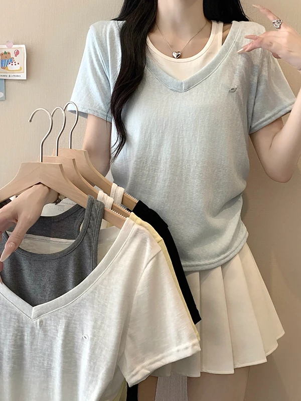 plus Size Casual Color Block Short Sleeve T-Shirt Summer New Style Slimming Versatile Design Korean Style Top for Women
plus Size Casual Color Block Short Sleeve T-Shirt Summer New Style Slimming Versatile Design Korean Style Top for Women