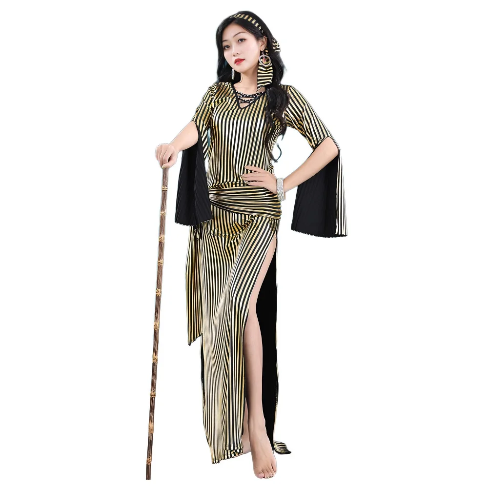 Egyptian Oriental Belly Dance Saidi Galabeya Gold Striped Long Dress Training Competition Outfit With Sash Headband
Egyptian Oriental Belly Dance Saidi Galabeya Gold Striped Long Dress Training Competition Outfit With Sash Headband