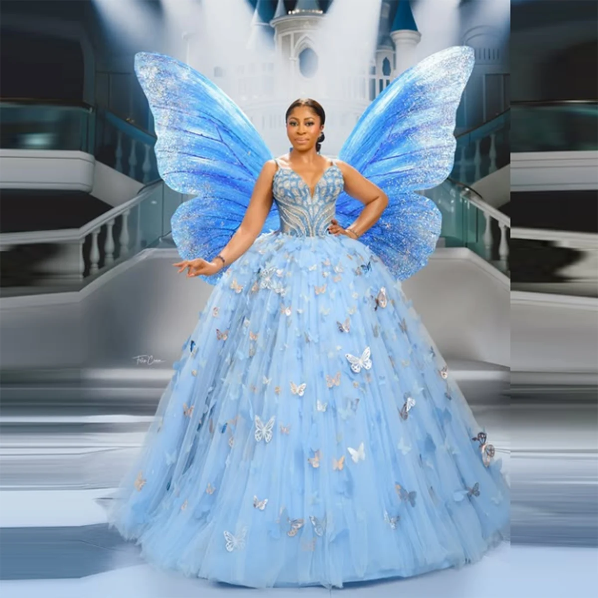 light sky blue butterfly prom dress v neck sleeveless A line tulle puffy evening gowns women wedding party dress without Wing
light sky blue butterfly prom dress v neck sleeveless A line tulle puffy evening gowns women wedding party dress without Wing