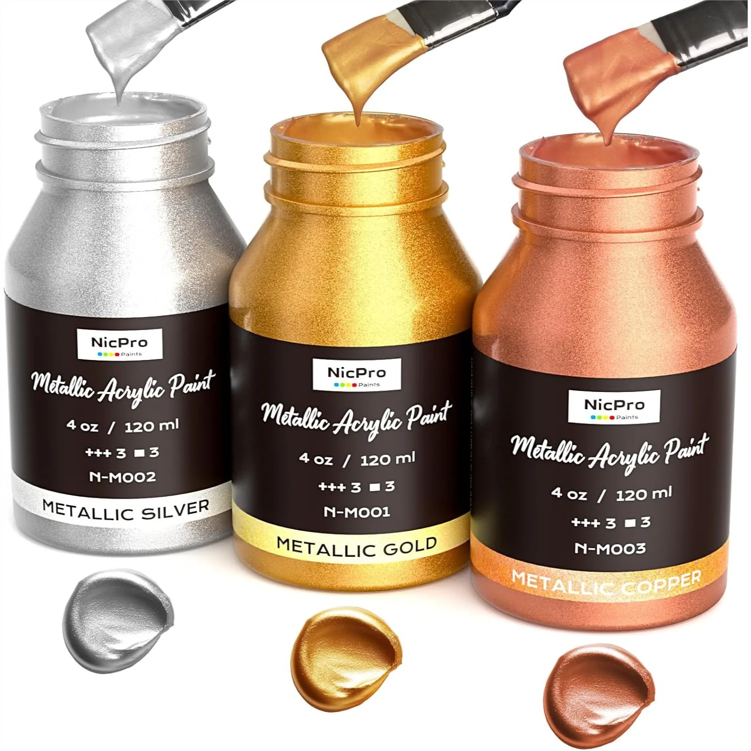 Metallic Acrylic Paint Set 3 Colors Gold Silver Copper 12oz for Art Painting Canvas Wood Clay Metal Crafts
Metallic Acrylic Paint Set 3 Colors Gold Silver Copper 12oz for Art Painting Canvas Wood Clay Metal Crafts