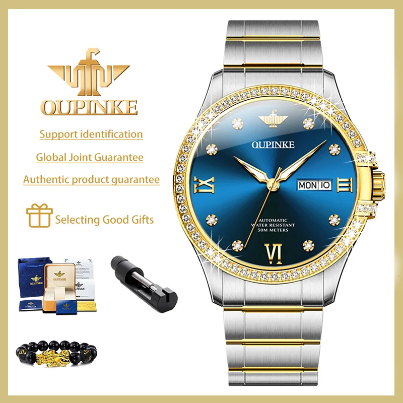 OUPINKE High Quality Men's Watches Waterproof Fully Automatic Mechanical Watch Luxury Diamond Dial Luminous Authentication Watch
OUPINKE High Quality Men's Watches Waterproof Fully Automatic Mechanical Watch Luxury Diamond Dial Luminous Authentication Watch