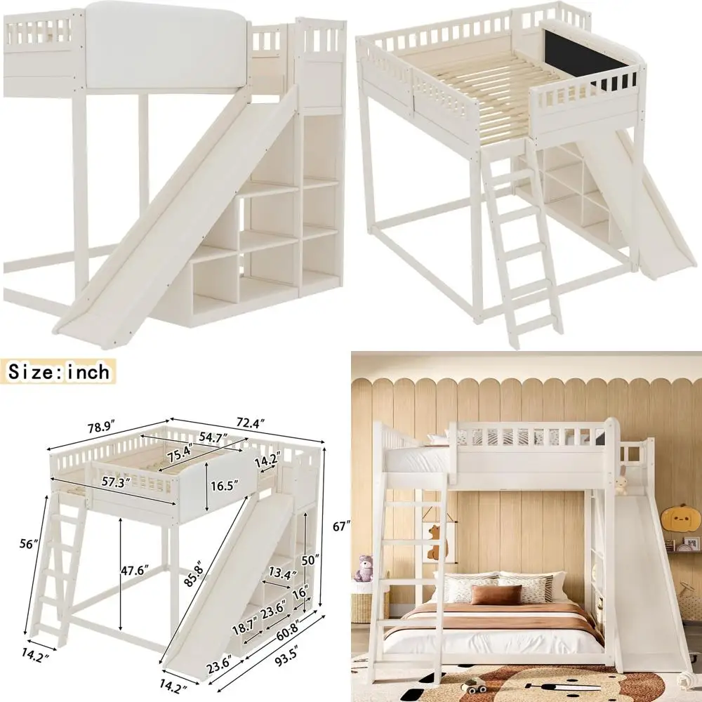 Space-Saving Solid Wood Kids Loft Bed with Slide, Storage Shelves, and Upholstered Headboard for Boys and Girls in Beige
Space-Saving Solid Wood Kids Loft Bed with Slide, Storage Shelves, and Upholstered Headboard for Boys and Girls in Beige