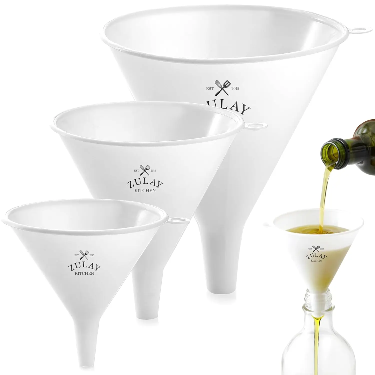 3-Piece Plastic Funnel Set for Kitchen - Large Medium Small Funnels with Pouring Spout for Bottles Water Oil Juice
3-Piece Plastic Funnel Set for Kitchen - Large Medium Small Funnels with Pouring Spout for Bottles Water Oil Juice