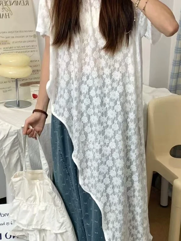 Летняя женская свободная кружевная футболка Me See прочная асимметричная милая круглая футболка Ne ort Sve средней длины
Летняя женская свободная кружевная футболка Me See прочная асимметричная милая круглая футболка Ne ort Sve средней длины