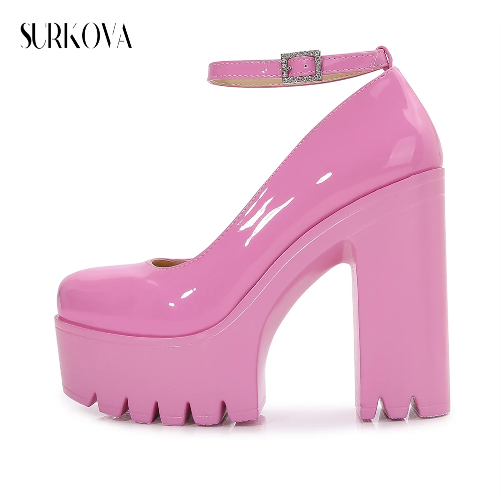 Pink Shiny Patent Leather Platform High-heeled Shoes Thick-soled Chunky Heel Summer Ladies Sandals Fashion Women's Shoes Heel
Pink Shiny Patent Leather Platform High-heeled Shoes Thick-soled Chunky Heel Summer Ladies Sandals Fashion Women's Shoes Heel