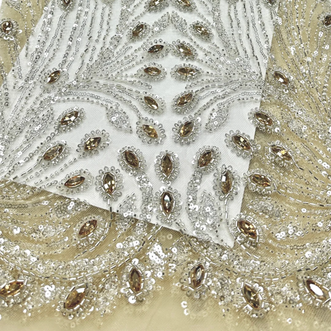 African Rhinestone Sequins Bead Embroidered French Mesh Fabric Lace Sequins Peacock Feather for sewing High-end party dress
African Rhinestone Sequins Bead Embroidered French Mesh Fabric Lace Sequins Peacock Feather for sewing High-end party dress