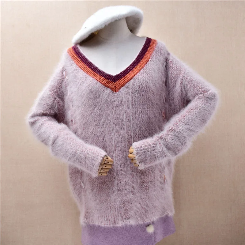 Ladies Women Autumn Winter Fashion Pink Hairy Angora Rabbit Hair Knitted V-Neck Long Sleeves Loose Pullover Sweater Jumper Pull
Ladies Women Autumn Winter Fashion Pink Hairy Angora Rabbit Hair Knitted V-Neck Long Sleeves Loose Pullover Sweater Jumper Pull