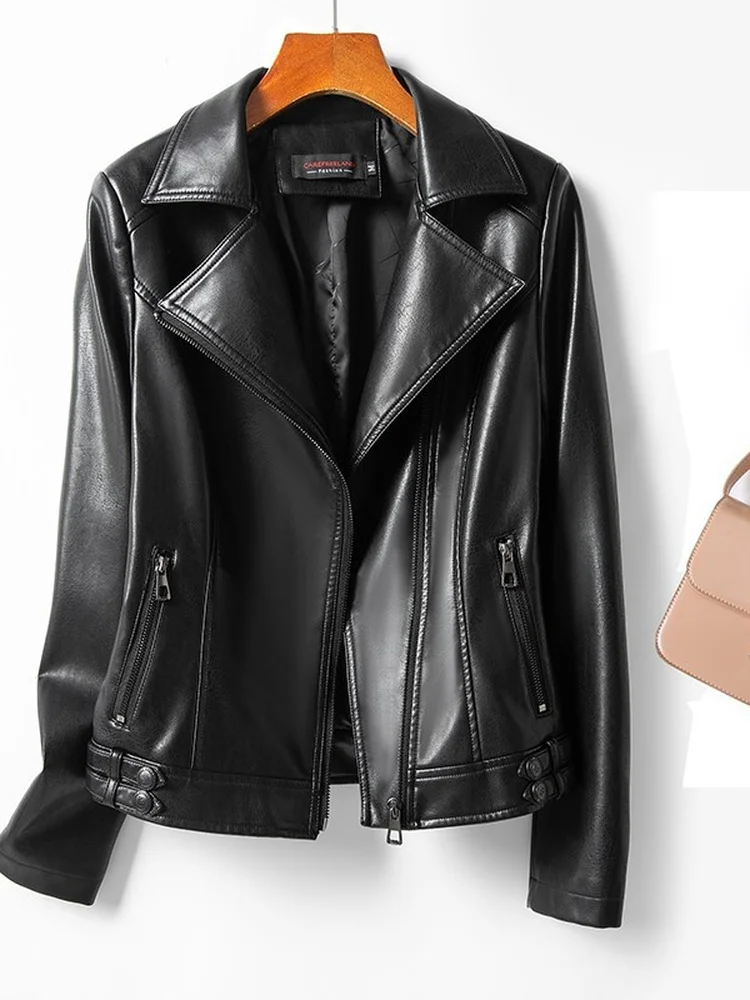 Ning Genuine Leather Jacket Women's Short Black Motorcycle Sheepskin Coat Spring Autumn New Style Fashionable Slim Fit
Ning Genuine Leather Jacket Women's Short Black Motorcycle Sheepskin Coat Spring Autumn New Style Fashionable Slim Fit