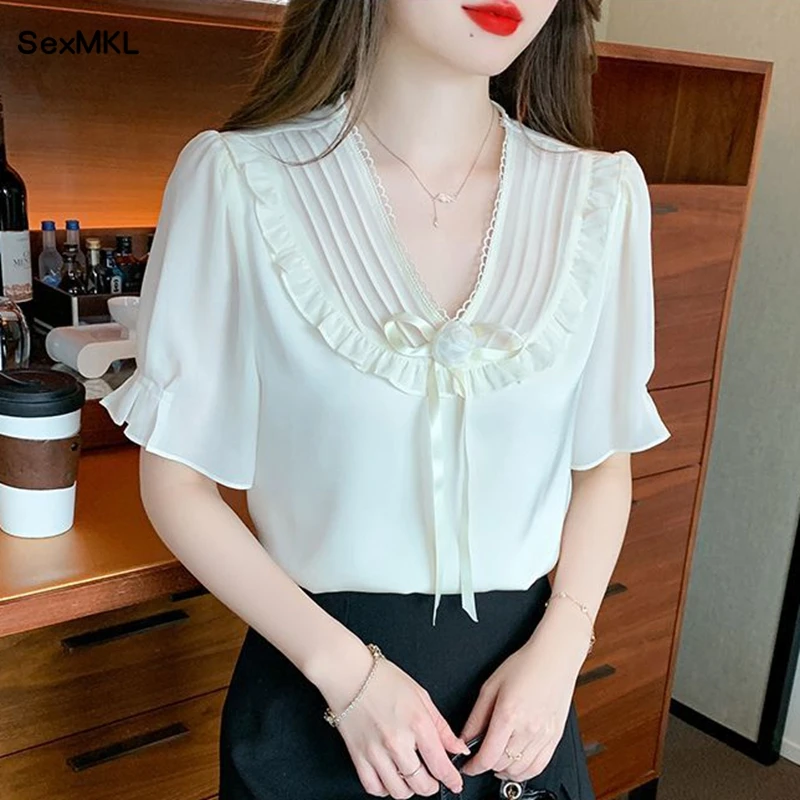 Women's Summer Blouses Casual 2025 Short Sleeve Korean Fashion Y2k Clothes Slim Office Ladies Ruffles Pink Tops Chiffon Shirts
Women's Summer Blouses Casual 2025 Short Sleeve Korean Fashion Y2k Clothes Slim Office Ladies Ruffles Pink Tops Chiffon Shirts