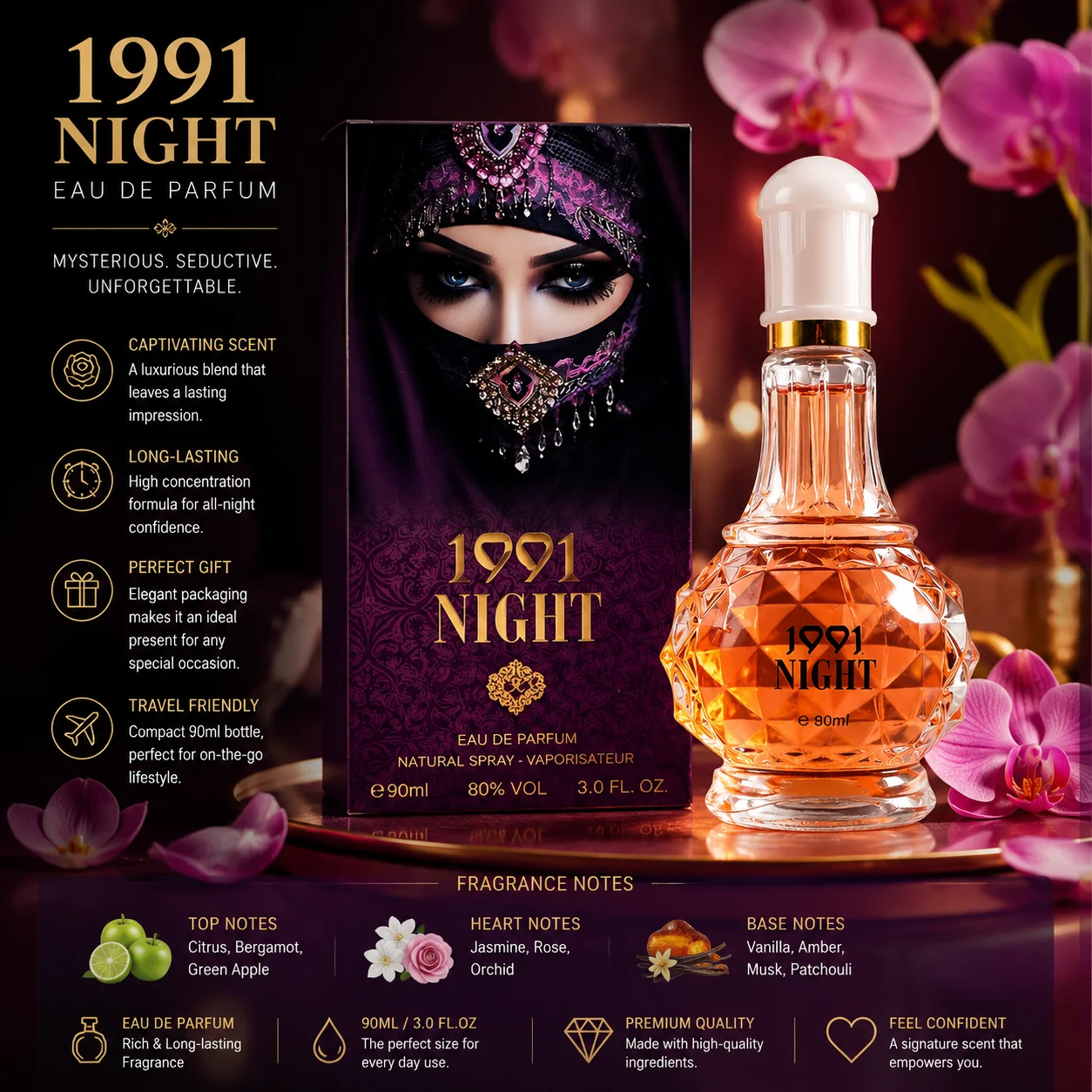 1001 Night Perfume For Women 90ml Long Lasting Arabian Fragrance Eau De Parfum Oriental Floral Scent Luxury Gift Box
1001 Night Perfume For Women 90ml Long Lasting Arabian Fragrance Eau De Parfum Oriental Floral Scent Luxury Gift Box