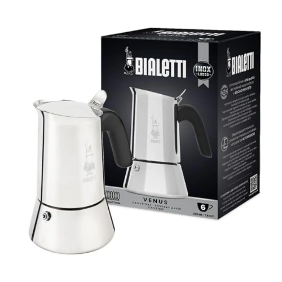 New Venus Induction Stovetop Coffee Maker Suitable for all Types of Hobs Stainless Steel 7.9 Oz
New Venus Induction Stovetop Coffee Maker Suitable for all Types of Hobs Stainless Steel 7.9 Oz