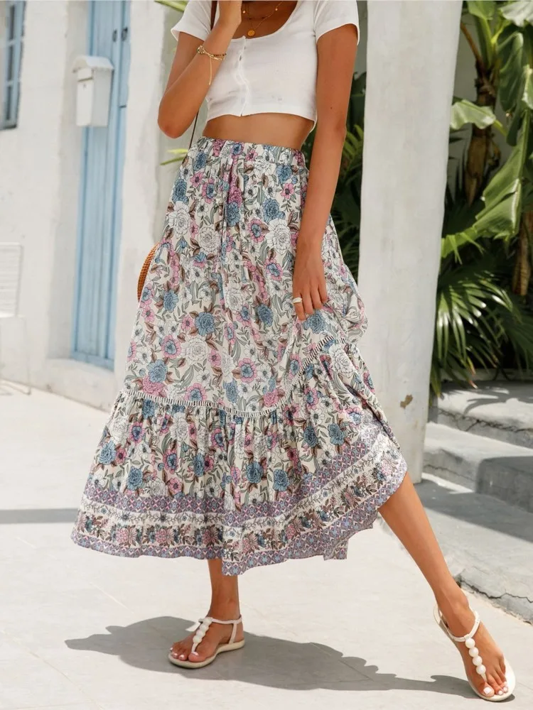 Seaside Holiday Style Comfortable Casual Skirt Summer Women's Commuting Style Fashion Print Elasticless Lace-up Elegant Skirt
Seaside Holiday Style Comfortable Casual Skirt Summer Women's Commuting Style Fashion Print Elasticless Lace-up Elegant Skirt