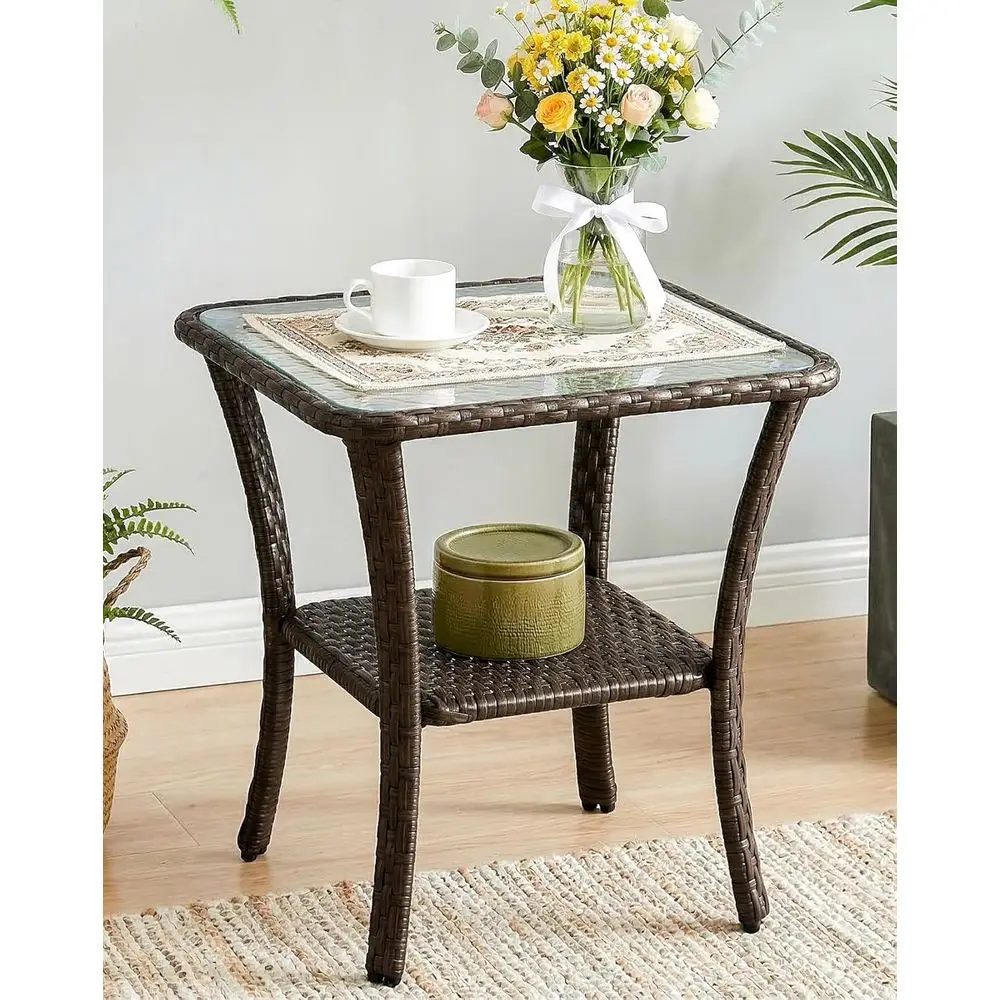 Weather-Resistant 2-Tier Wicker Side Table with Tempered Glass Top for Outdoor Spaces
Weather-Resistant 2-Tier Wicker Side Table with Tempered Glass Top for Outdoor Spaces