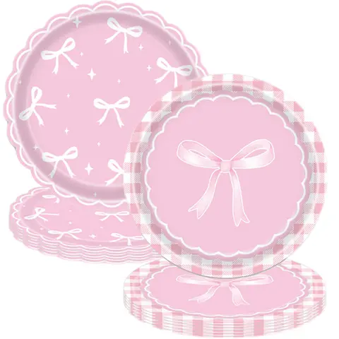 10/50pcs Pink and Black Bow Party Supplies Paper Plates Bachelorette Party Engagement Girl Birthday Baby Shower Wedding Supplies