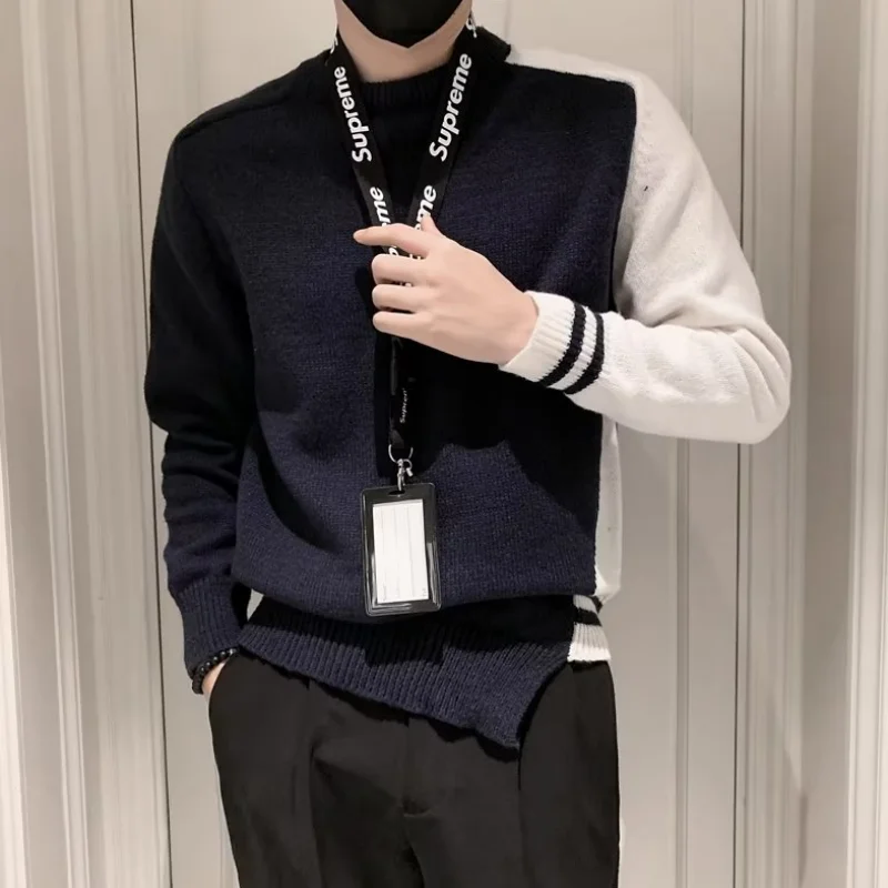 Men Sweater Autumn and Winter New Color Collision Burst Splicing Inside Knitted Shirt Senior Sense of Tide Brand Simple Leggings
Men Sweater Autumn and Winter New Color Collision Burst Splicing Inside Knitted Shirt Senior Sense of Tide Brand Simple Leggings