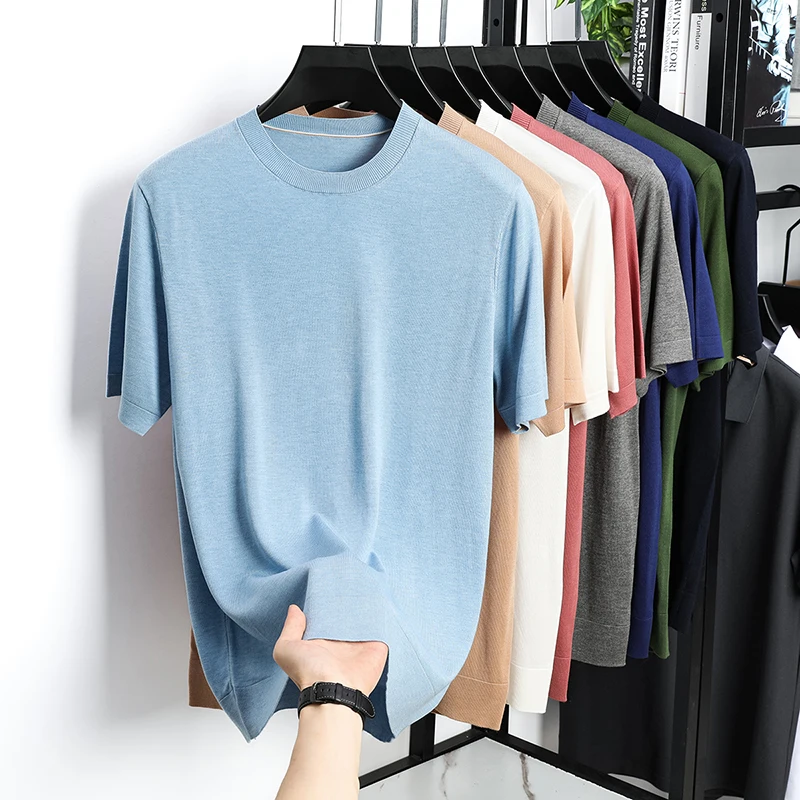 Summer New Men'S Short-Sleeve 100% Lyocell Knitted Pullover Solid Color Round-Neck T-Shirt Cool And Comfortable Top
Summer New Men'S Short-Sleeve 100% Lyocell Knitted Pullover Solid Color Round-Neck T-Shirt Cool And Comfortable Top