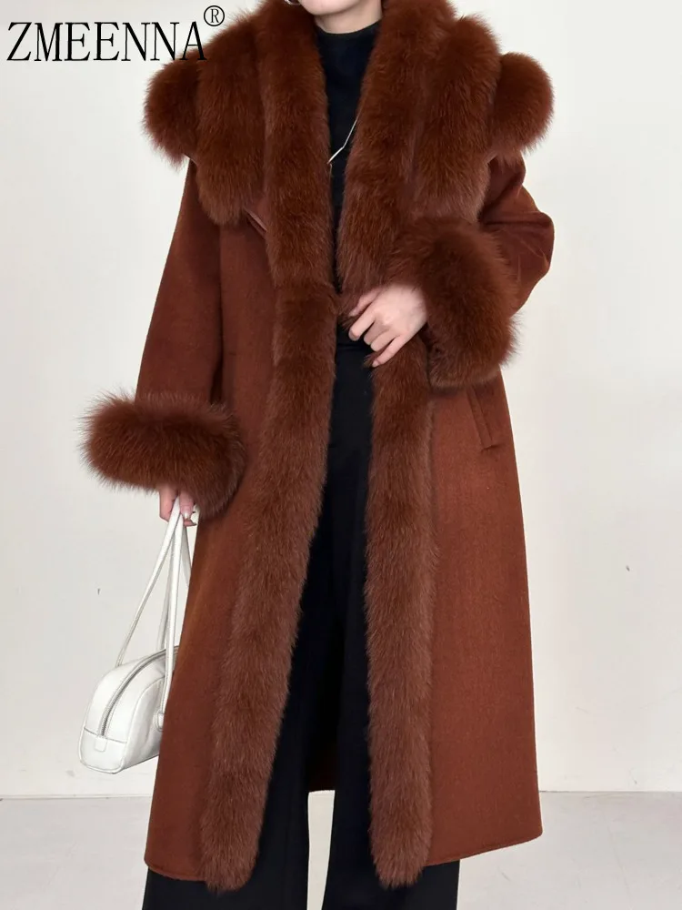 ZMEENNA Womens Luxurious Long Wool Coat With Fur Trim Collar And Cuffs Warm Winter Outwear Elegant Brown Fashion ZM4539
ZMEENNA Womens Luxurious Long Wool Coat With Fur Trim Collar And Cuffs Warm Winter Outwear Elegant Brown Fashion ZM4539