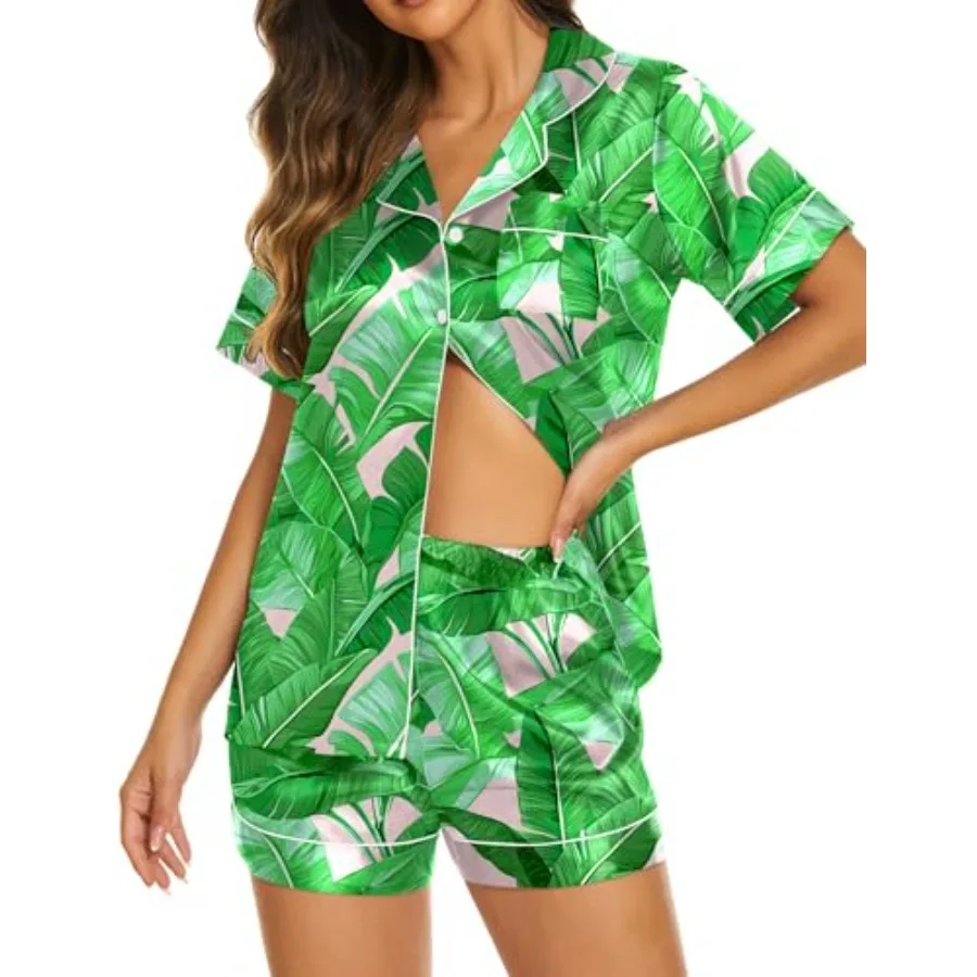 Ekouaer Silk Pajamas for Women Short Sleeve Sleepwear Soft Button Down Loungewear 2 Pcs Satin Pjs Shorts Set
Ekouaer Silk Pajamas for Women Short Sleeve Sleepwear Soft Button Down Loungewear 2 Pcs Satin Pjs Shorts Set