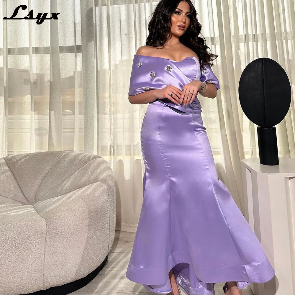 LSYX Ankle-Length Satin Prom Gown Off the Shoulder Mermaid Solid Color Evening Party Dresses for Women فساتين للحفلات الراقصة
LSYX Ankle-Length Satin Prom Gown Off the Shoulder Mermaid Solid Color Evening Party Dresses for Women فساتين للحفلات الراقصة