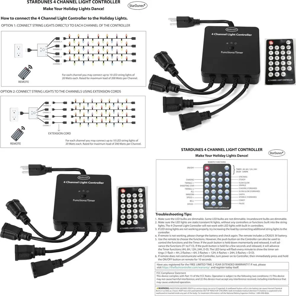 4-Channel Holiday Light Controller: Enhance Christmas & Outdoor Decors with Dynamic Effects
4-Channel Holiday Light Controller: Enhance Christmas & Outdoor Decors with Dynamic Effects