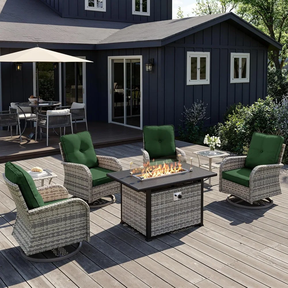 7Pcs Patio Rocking Swivel Chair with 55,000 BTU Fire Pit Table,with Tempered Glass Side Table,Outdoor Wicker Rattan Bistro Set
7Pcs Patio Rocking Swivel Chair with 55,000 BTU Fire Pit Table,with Tempered Glass Side Table,Outdoor Wicker Rattan Bistro Set