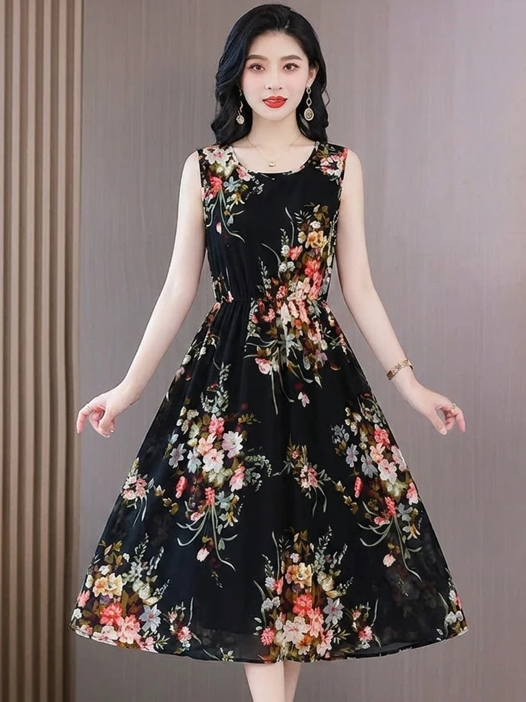 Elegant Floral Print Maxi Dress Sleeveless Waist-Cinching for Middle-Aged Women Comfortable Fit Casual Style Polyester Fiber
Elegant Floral Print Maxi Dress Sleeveless Waist-Cinching for Middle-Aged Women Comfortable Fit Casual Style Polyester Fiber