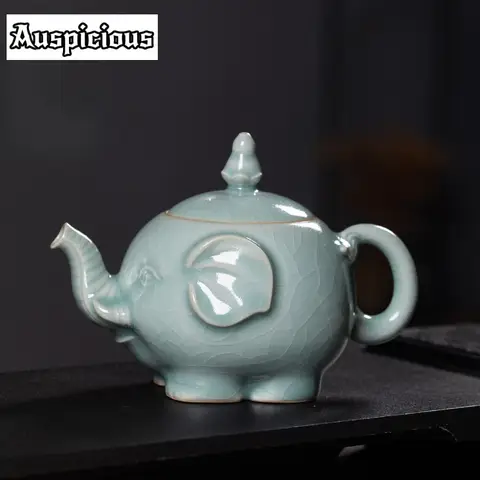 210ml Longquan Celadon Crackle Glaze Elephant Teapot Vintage Tea Infuser Pot Tea Maker Kettle with Ball Hole Teaware Collection