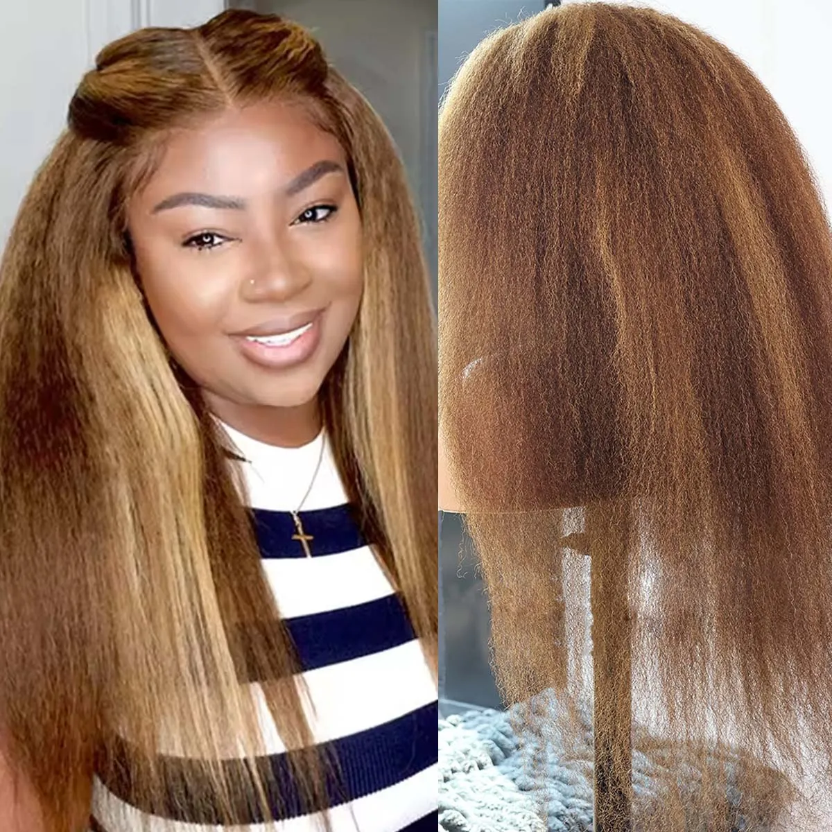 Kinky Straight 200 Density 13x6 HD Lace Frontal Wigs 4/27 Highlight 13x4 Yaki Ombre Blonde Lace Front Human Hair Wig For Women
Kinky Straight 200 Density 13x6 HD Lace Frontal Wigs 4/27 Highlight 13x4 Yaki Ombre Blonde Lace Front Human Hair Wig For Women