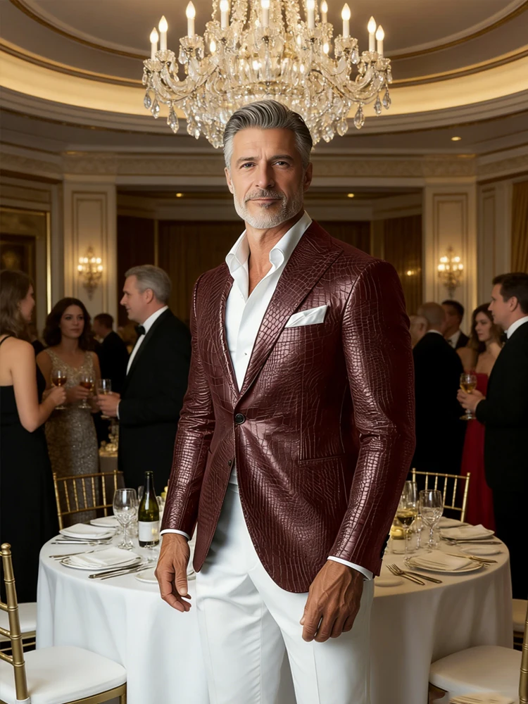 Мужской элегантный коричневый пиджак из искусственной кожи под крокодила с шалевым воротником, длинными рукавами, карманами и поясом, деловой повседневный модный костюмный пиджак
Мужской элегантный коричневый пиджак из искусственной кожи под крокодила с шалевым воротником, длинными рукавами, карманами и поясом, деловой повседневный модный костюмный пиджак