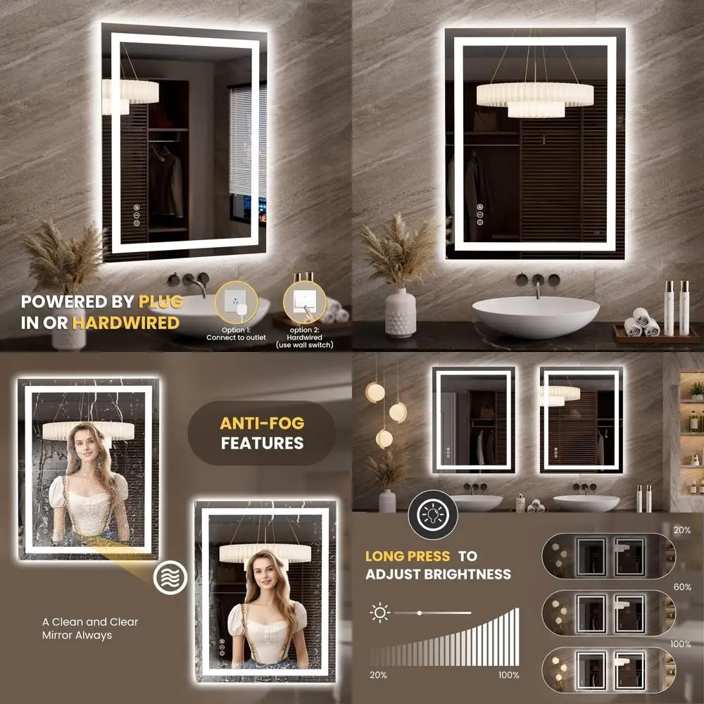 Anti-Fog LED Lighted Mirror, 27.6x35.4, Dimmable, Memory, Easy Install, Clear Reflection for Bathroom
Anti-Fog LED Lighted Mirror, 27.6x35.4, Dimmable, Memory, Easy Install, Clear Reflection for Bathroom