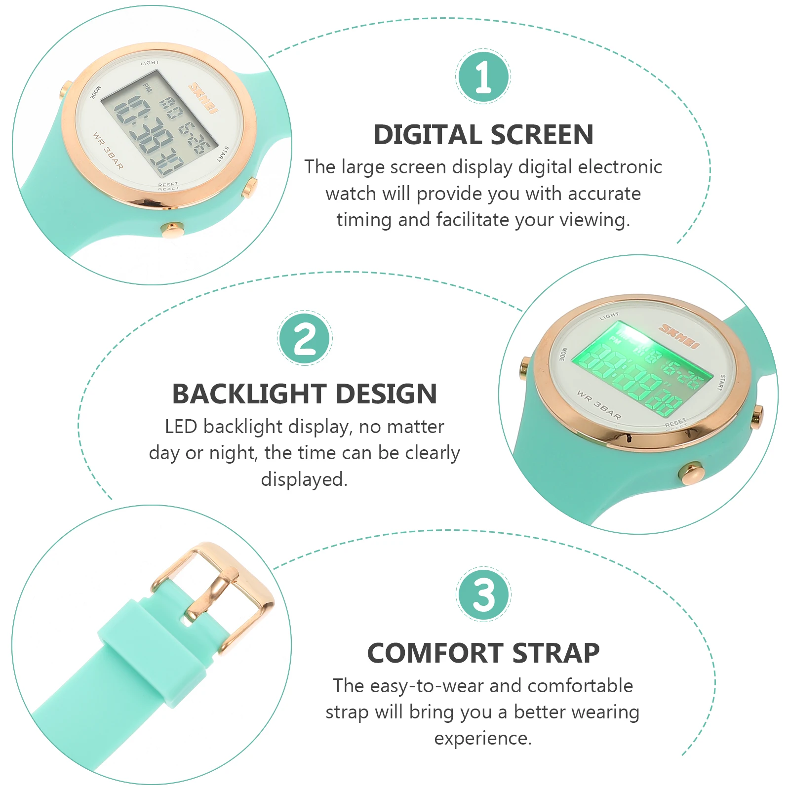Digital Sports Watch Men Alloy Material Waterproof Outdoor Multifunction Timer Shallow Green Student Wristwatch Quartz
Digital Sports Watch Men Alloy Material Waterproof Outdoor Multifunction Timer Shallow Green Student Wristwatch Quartz