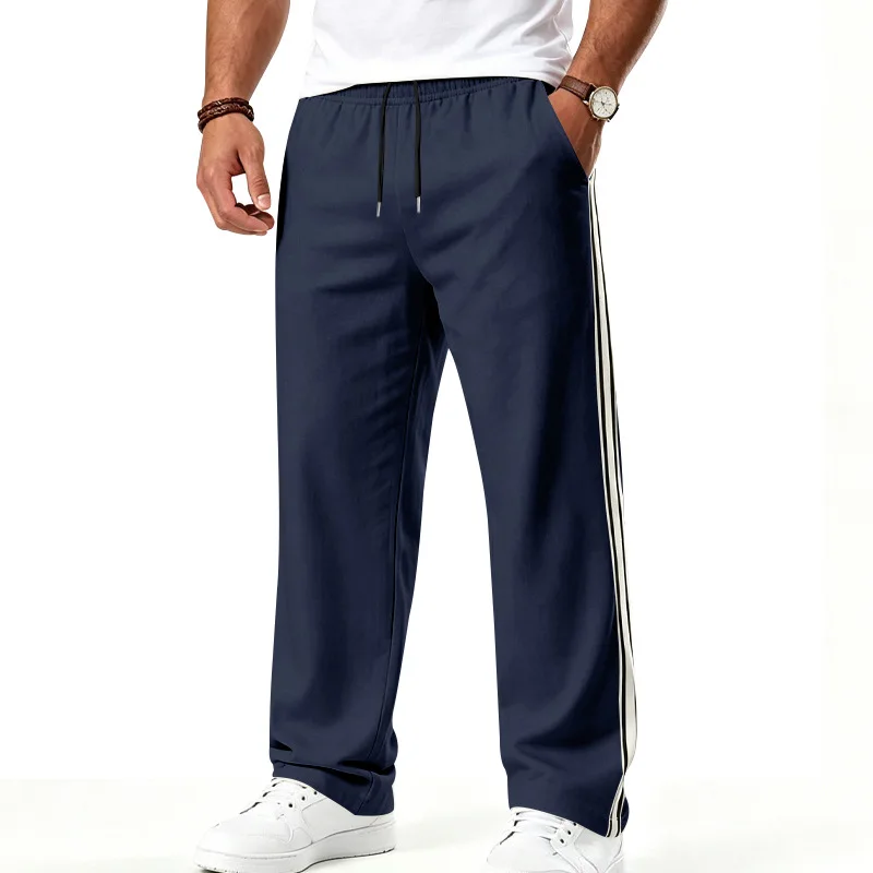 European and American loose leisure sports men's drawstring contrasting color webbing fitness jogging straight trousers
European and American loose leisure sports men's drawstring contrasting color webbing fitness jogging straight trousers