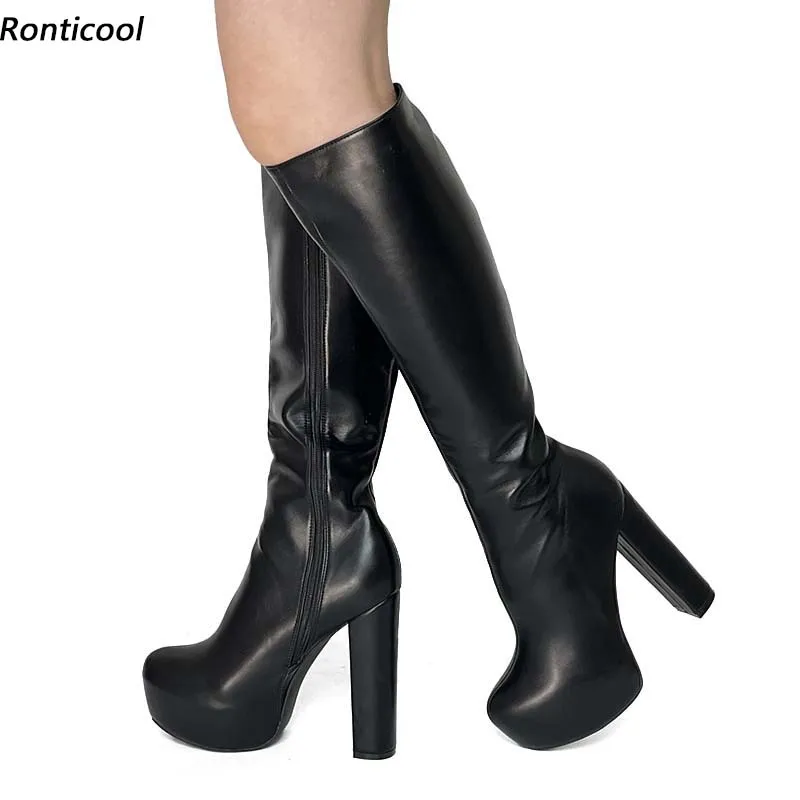 Rontic Handmade Women Winter Platform Knee Boots Full Zipper Chunky Heel Round Toe Elegant Black Banquet Shoes US Plus Size 5-20
Rontic Handmade Women Winter Platform Knee Boots Full Zipper Chunky Heel Round Toe Elegant Black Banquet Shoes US Plus Size 5-20