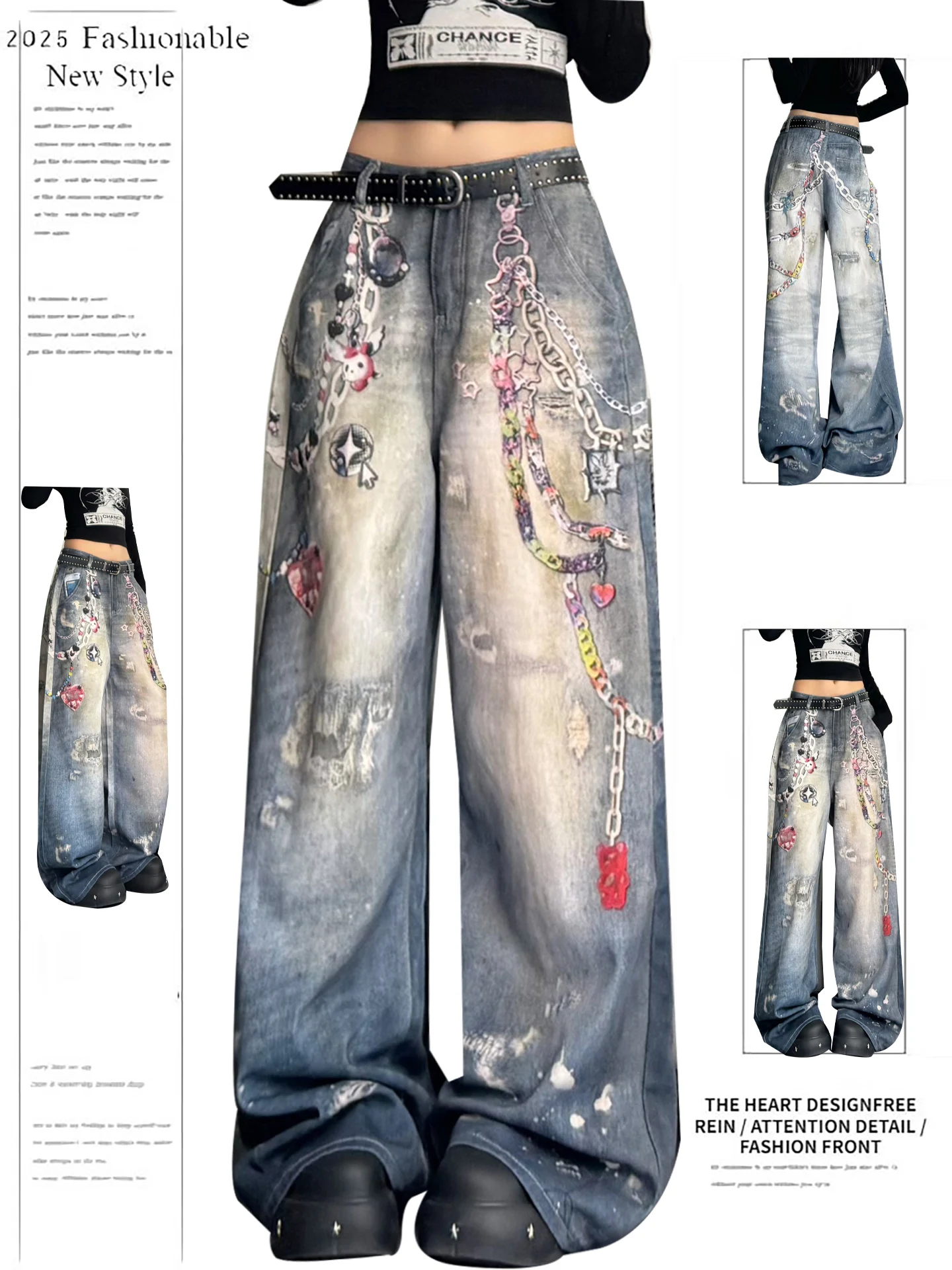 American Retro High Waist Loose Straight Leg Wide Leg Pants Women's Design Sense Chain Print Denim Jeans Casual High Waist
American Retro High Waist Loose Straight Leg Wide Leg Pants Women's Design Sense Chain Print Denim Jeans Casual High Waist