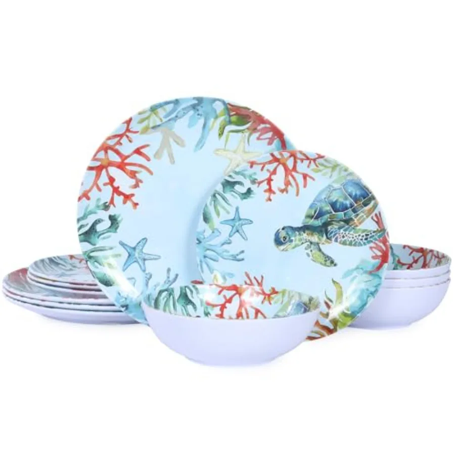 12-Piece Melamine Turtle Dinnerware Set, Ocean Plates and Bowls Sets, Indoor Outdoor Dish Sets for 4, Unbreakable Lightweight T
12-Piece Melamine Turtle Dinnerware Set, Ocean Plates and Bowls Sets, Indoor Outdoor Dish Sets for 4, Unbreakable Lightweight T