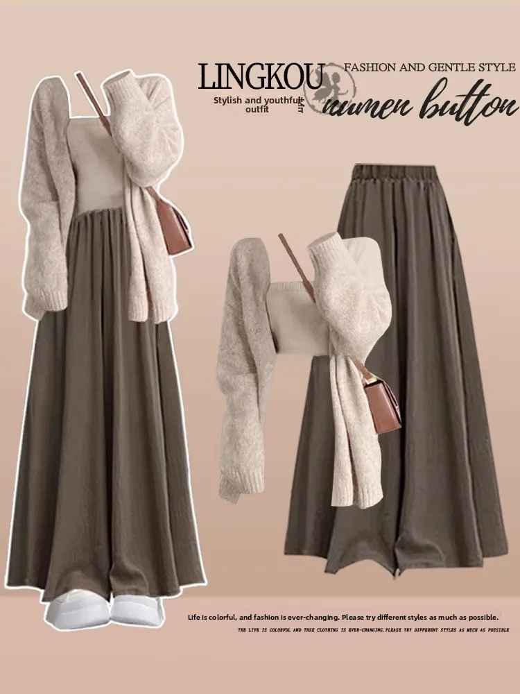 plus Size Autumn Winter Tee Piece Set Women's Soft Cozy Knitted Open Cardigan Strap High Waist Casual Pants Ele Ensemble
plus Size Autumn Winter Tee Piece Set Women's Soft Cozy Knitted Open Cardigan Strap High Waist Casual Pants Ele Ensemble