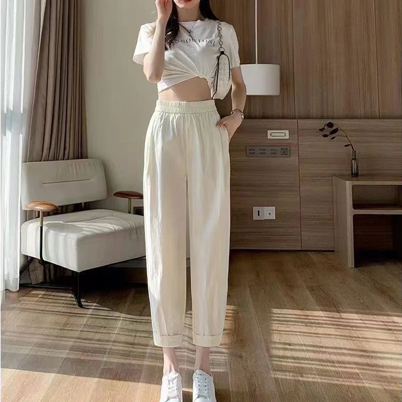 High Waist Appear Thin Harem Women Summer Simplicity Office Lady Solid Color Wide Leg Fashion All-match Casual Cropped Pants
High Waist Appear Thin Harem Women Summer Simplicity Office Lady Solid Color Wide Leg Fashion All-match Casual Cropped Pants