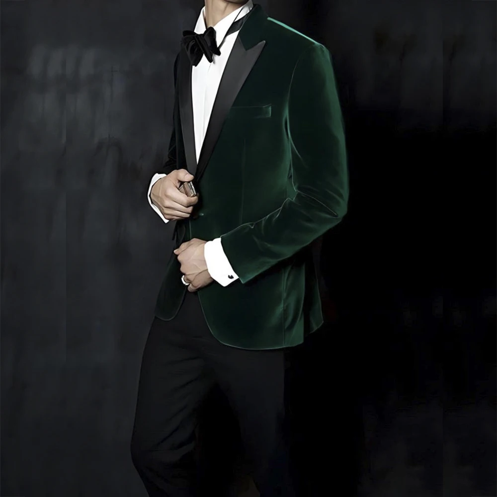 Luxury Slim Fit Men's Suits Green Velvet Balck Pants 2 Piece Customzied One Button Peak Lapel Lapel Back Split Blazer Costume
Luxury Slim Fit Men's Suits Green Velvet Balck Pants 2 Piece Customzied One Button Peak Lapel Lapel Back Split Blazer Costume