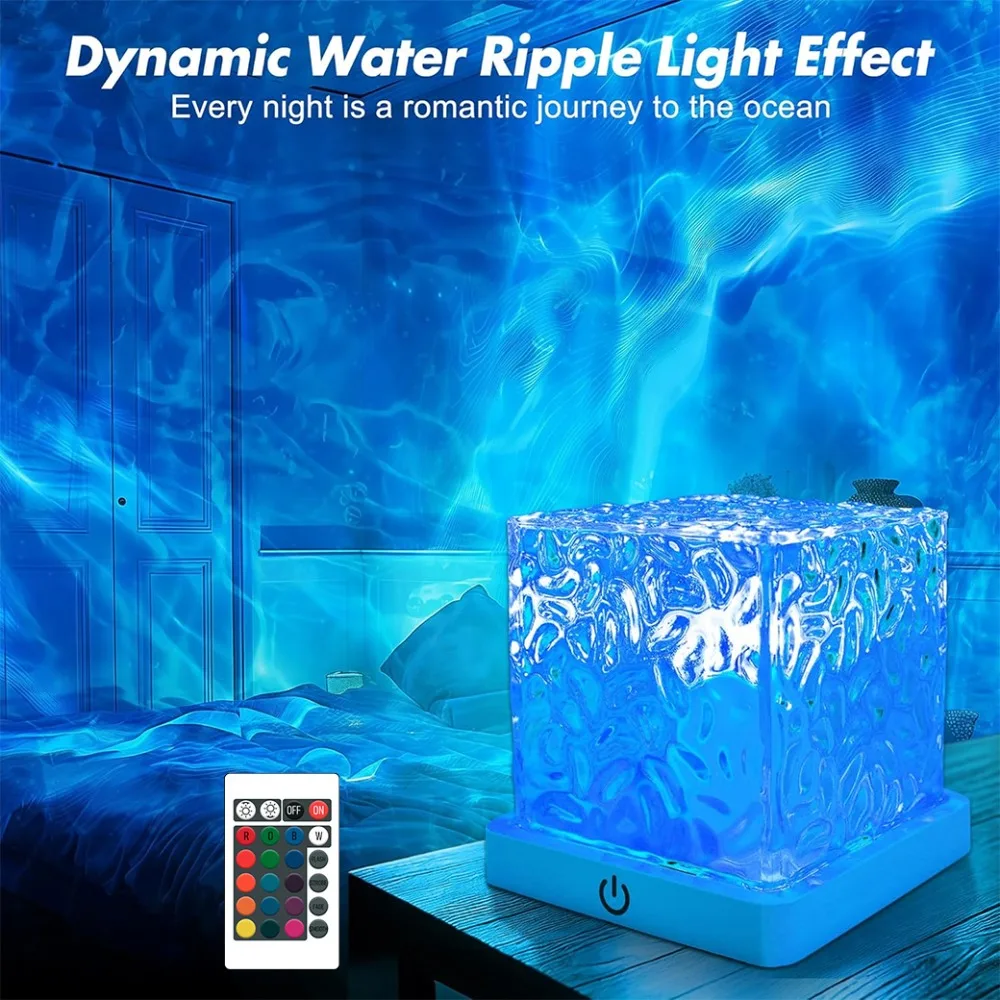 Rechargeable Creative Night Light – Cordless RGB 16-Color Adjustable Ocean Wave Projection Lamp with Remote-Controlled Dimming for Bedside Ambiance, Rotating Flame Water Ripple Light, Ideal for Restaurants, Bars, Display Cabinets, and Bedroom Decor
Rechargeable Creative Night Light – Cordless RGB 16-Color Adjustable Ocean Wave Projection Lamp with Remote-Controlled Dimming for Bedside Ambiance, Rotating Flame Water Ripple Light, Ideal for Restaurants, Bars, Display Cabinets, and Bedroom Decor