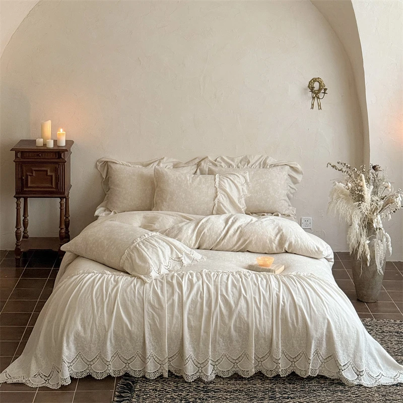 Vintage Lace Ruffles Cotton Linen Blend Bedding Set Duvet Cover Flat/Fitted Bed Sheet Pillowcases Soft Farmhouse Bed Set 4Pcs
Vintage Lace Ruffles Cotton Linen Blend Bedding Set Duvet Cover Flat/Fitted Bed Sheet Pillowcases Soft Farmhouse Bed Set 4Pcs