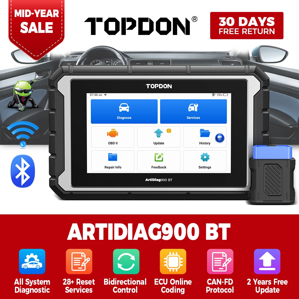 2026 US TOPDON ArtiDiag900 BT Bidirectional OBD2 Scanner, 28+ Reset Services, Full System Diagnostic, ECU Coding, AutoVIN, Bluetooth Wireless, 2 Years Free Update, 100+ Car Brands Professional Auto Repair Scan Tool
2026 US TOPDON ArtiDiag900 BT Bidirectional OBD2 Scanner, 28+ Reset Services, Full System Diagnostic, ECU Coding, AutoVIN, Bluetooth Wireless, 2 Years Free Update, 100+ Car Brands Professional Auto Repair Scan Tool
