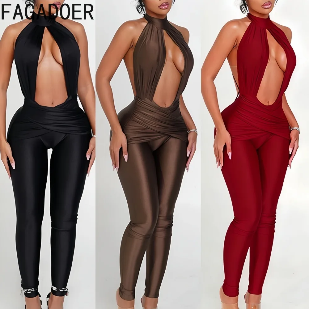 FAGADOER Sexy Hollow-out Patchwork Bodycon Jumpsuits Women Halter Sleeveless Backless Rompers Female Clubwear Overalls 2025 New
FAGADOER Sexy Hollow-out Patchwork Bodycon Jumpsuits Women Halter Sleeveless Backless Rompers Female Clubwear Overalls 2025 New