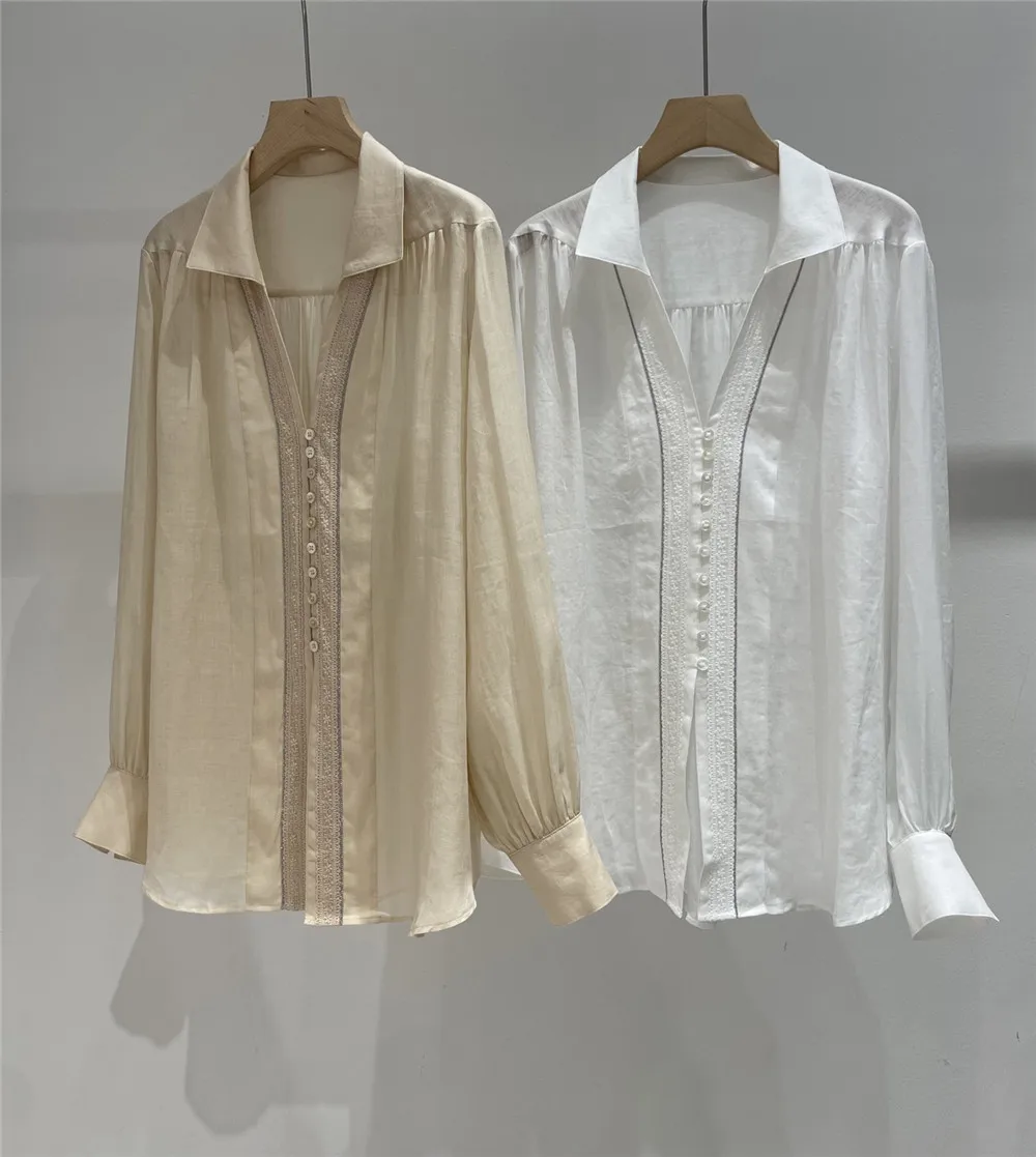 2025 Spring Summer Beaded Chain Lapel Long-Sleeved Shirt Temperament Versatile Blouse Top
2025 Spring Summer Beaded Chain Lapel Long-Sleeved Shirt Temperament Versatile Blouse Top