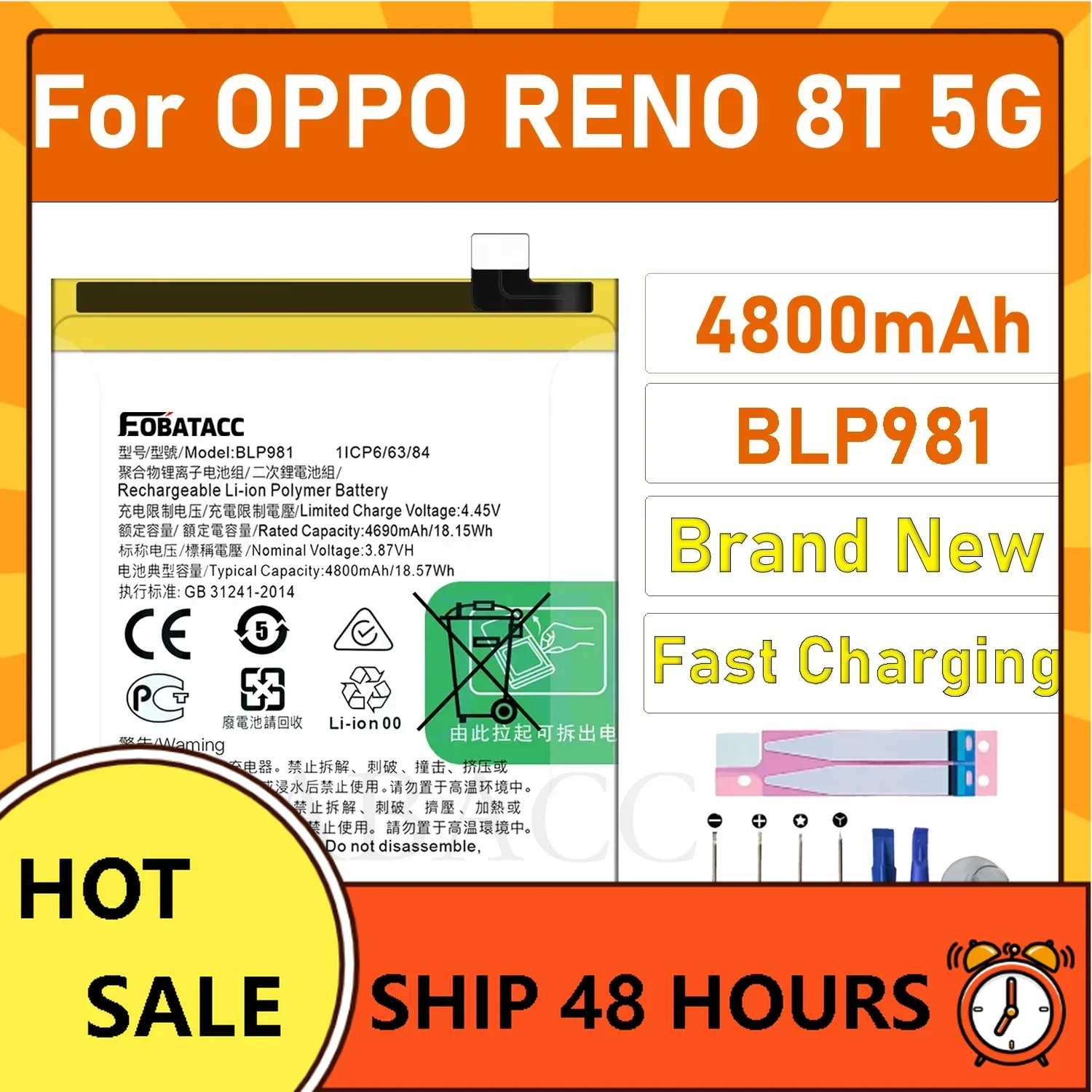 2025 Years 100% New blp981 Battery For OPPO RENO 8T 5G OPPO A1 PRO Phone Replacement Bateria
2025 Years 100% New blp981 Battery For OPPO RENO 8T 5G OPPO A1 PRO Phone Replacement Bateria