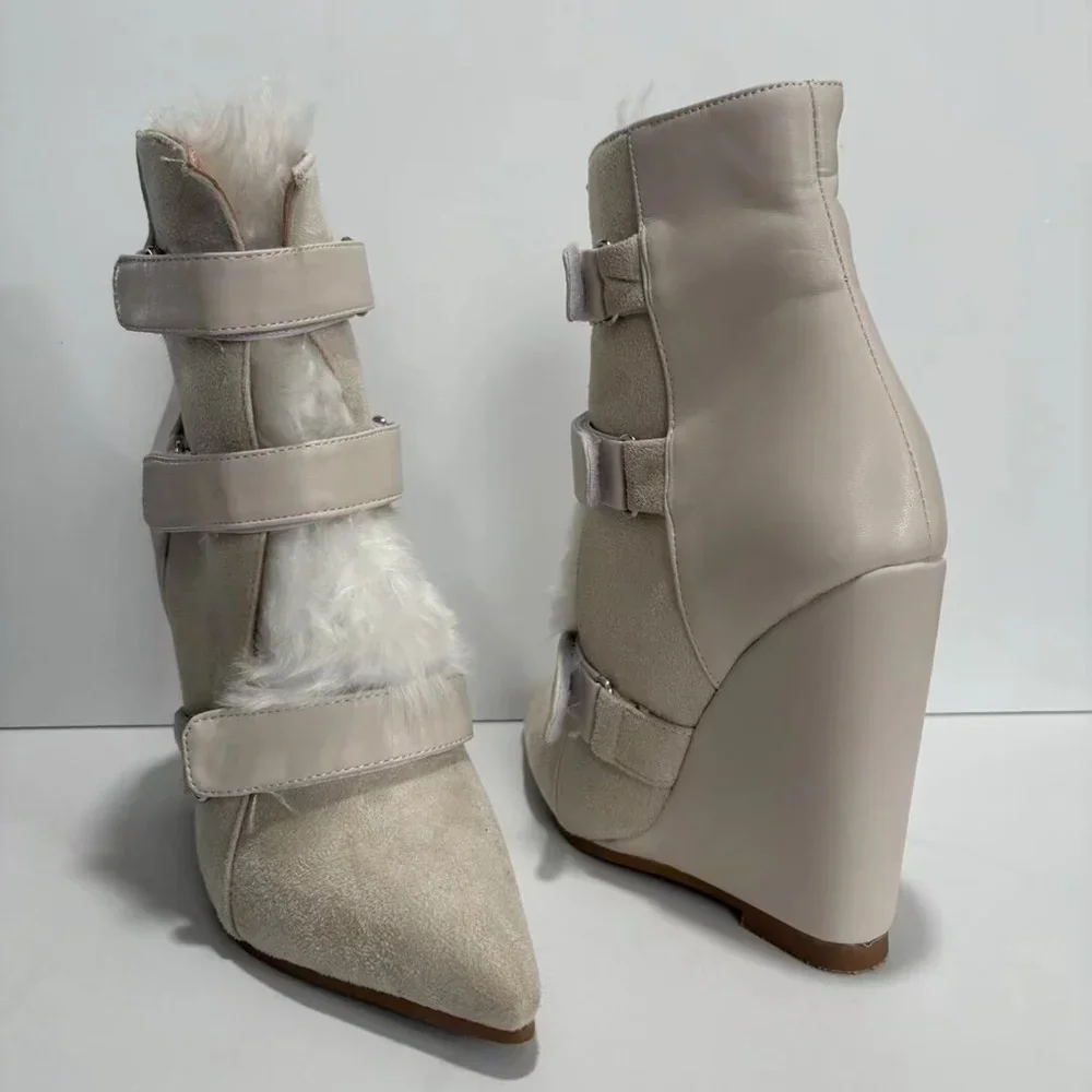 Fur Hook Wedges Ankle Boots Sexy Pointed Toe Mixed Colors Matte Leather New Arrivas Fashion Women Modern Boots
Fur Hook Wedges Ankle Boots Sexy Pointed Toe Mixed Colors Matte Leather New Arrivas Fashion Women Modern Boots
