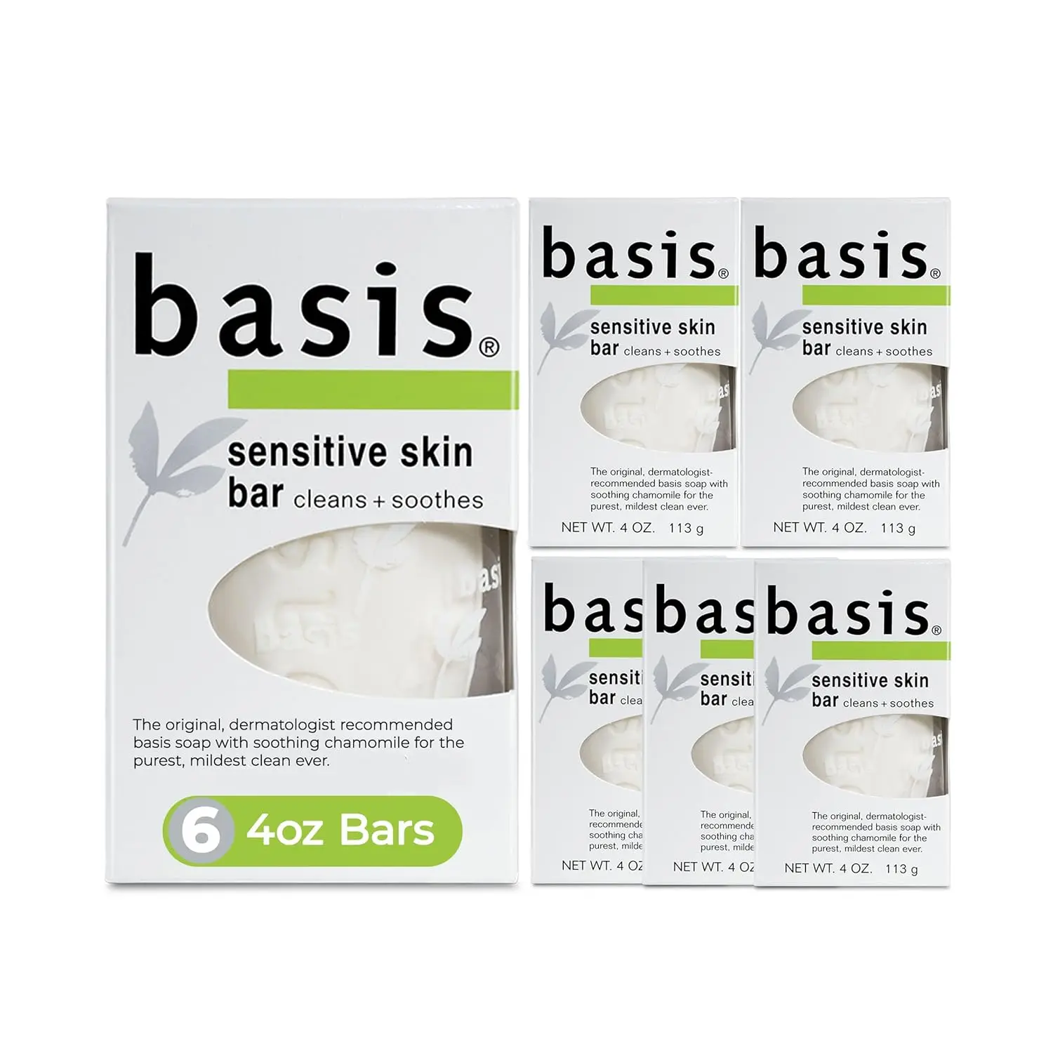 Unscented Sensitive Skin Bar Soap, Chamomile & Aloe Vera, 6-Pack
Unscented Sensitive Skin Bar Soap, Chamomile & Aloe Vera, 6-Pack
