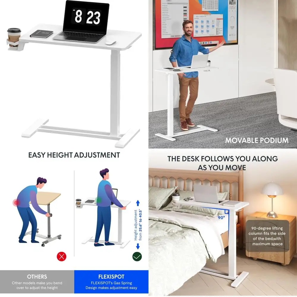 Adjustable Overbed Bedside Table with Wheels, Pneumatic Mobile Standing Desk, Laptop Desk, Rolling Computer Cart for Versatile U
Adjustable Overbed Bedside Table with Wheels, Pneumatic Mobile Standing Desk, Laptop Desk, Rolling Computer Cart for Versatile U