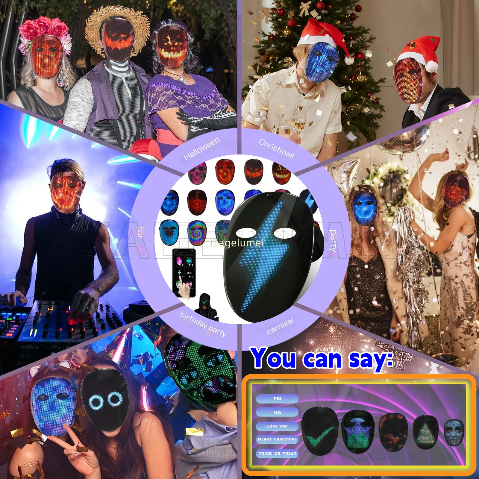 Cool LED Mask App Programmable Control Halloween HD Luminous with Voice Recognition Gesture Sensing Support Video Animation Face