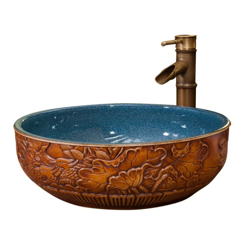 Ceramic basin hotel hand wash washbasin bathroom table basin round imitation retro
Ceramic basin hotel hand wash washbasin bathroom table basin round imitation retro